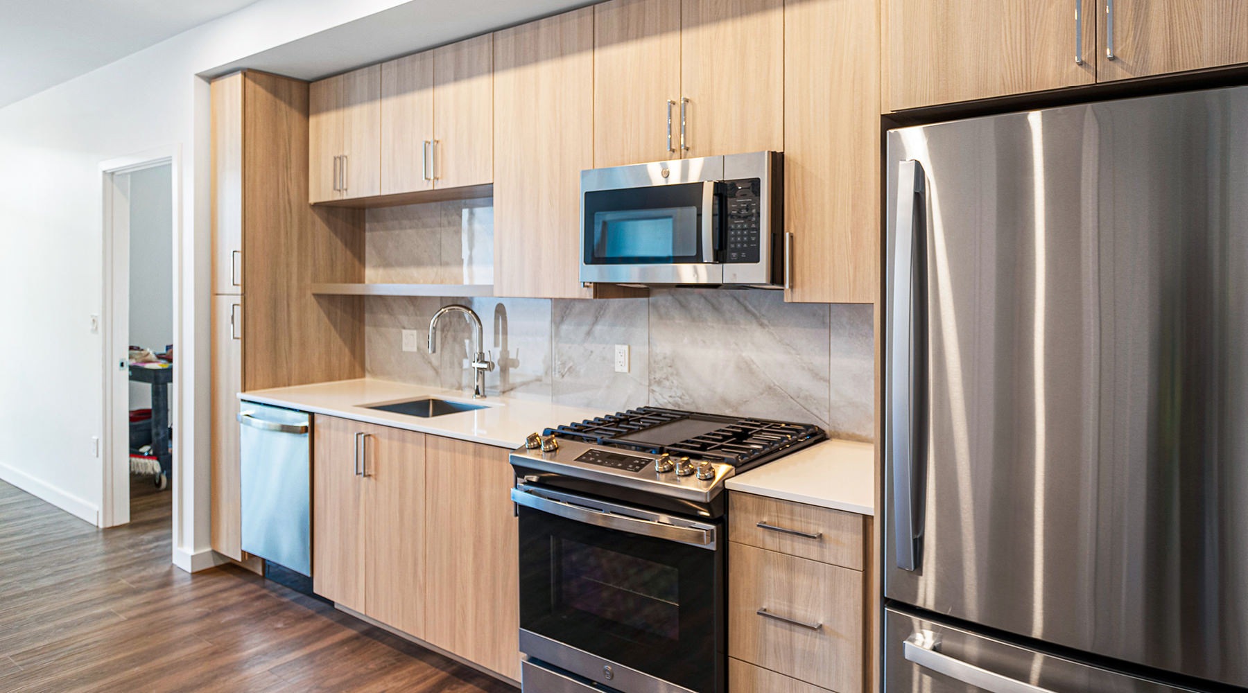 Well-lit kitchen with ample counter space